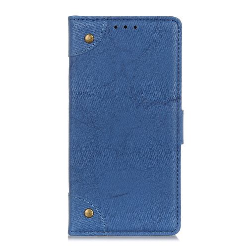 Etui en PU style vintage avec bouton en cuivre bleu pour votre Samsung Galaxy A50