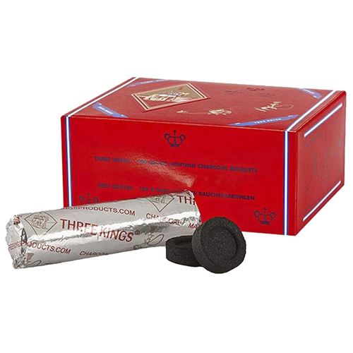 Charbon Three Kings 33mm 1 Boite complète de 10 x 10 sachets (100 charbons)