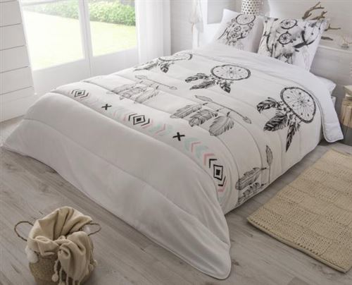 Couette imprimée Attrape-rêve Black & White, 140x200cm, 1 personne, 550gr/m² chaude, Toucher peau de pêche, 100% Microfibre