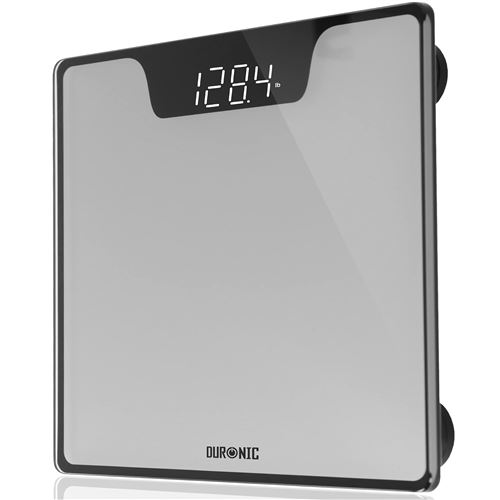 Duronic BS303 Balance Corporelle / Pèse Personne Capacité élevée de 180 kg Ecran LCD lisible blanc sur noir Verre argenté et noir Mesure en kilogrammes Automatique Surveillez votre poids