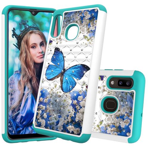 Coque en TPU strass décor papillon bleu pour votre Samsung Galaxy A20/Galaxy A30