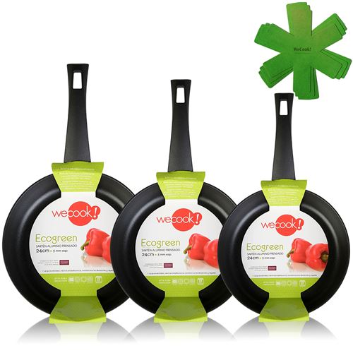 Wecook Ecogreen Lot de 3 poêles 18–22–26 cm Induction Anti-adhésif écologique