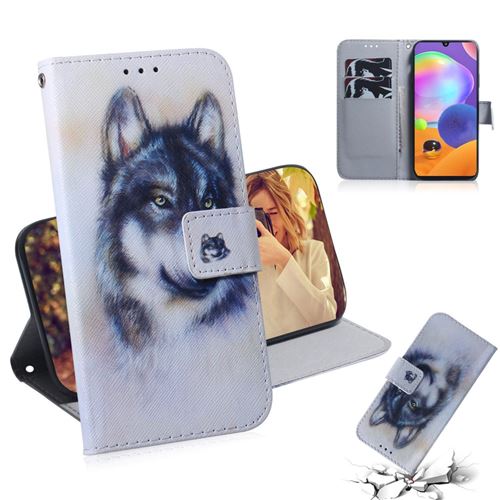 Etui en PU couverture d'impression de modèle avec support Loup pour votre Samsung Galaxy A31