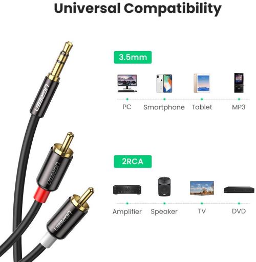 UGREEN Câble RCA Jack Audio Stéréo Cordon Jack 3.5mm vers 2 RCA Mâle  Compatible avec TV PC Smartphone Ampli Chaîne HiFi Barre de Son Home Cinéma
