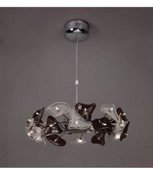 Suspension Otto 24 Ampoules G4 Ring, chrome poli/verre dépoli/verre noir