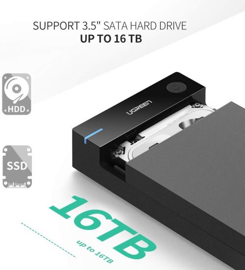 UGREEN USB 3.0 Boîtier Externe 3.5 Pouces Disque Dur SATA III II I HDD SSD  16To Max UASP Compatible 5Gbps Bloc Alimentation Câble USB 3.0 Inclus -  Accessoires disque dur - Achat & prix