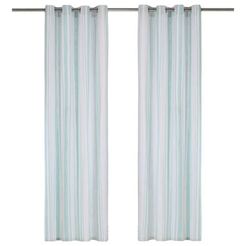 Rideaux avec anneaux en métal lot de 2 Coton 140x225cm Rayure Bleu