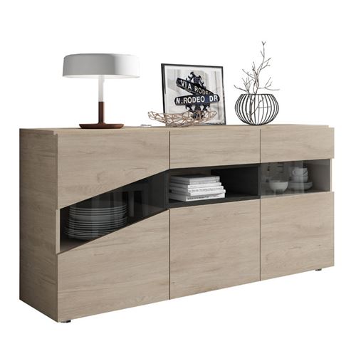 Buffet 3 portes Bois clair/Bois noir - CAMELIA n°2