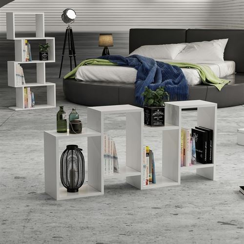 HOMEMANIA Bibliothèque Hydra avec Étagères, Meuble de Rangement - pour Salon, Bureau - Blanc en Bois, 116,4 x 22 x 53,5 cm