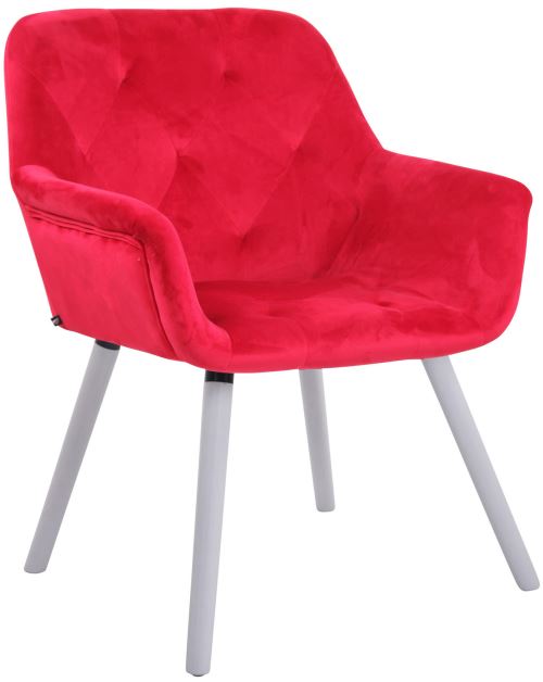 Chaise de Salle à manger Cassidy en Velours - Chaise avec accoudoirs - Piètement Bois de hêtre Blanc - Couleur Rouge