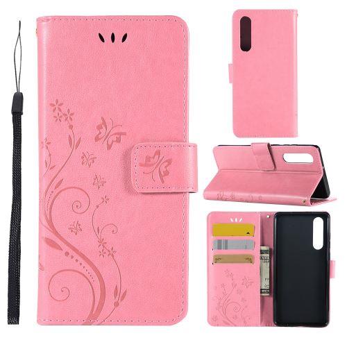 Etui en PU fleur papillon magnétique rose pour votre Huawei P30