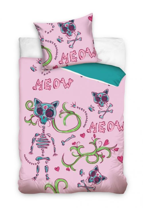 Carbotex Housse de couette chats squelette 140 x 200 cm