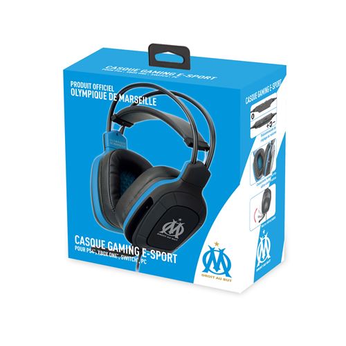 Micro-Casque gaming OM Olympique de Marseille pour console PS4, Xbox One, Nintendo Switch et PC, Noir et Bleu