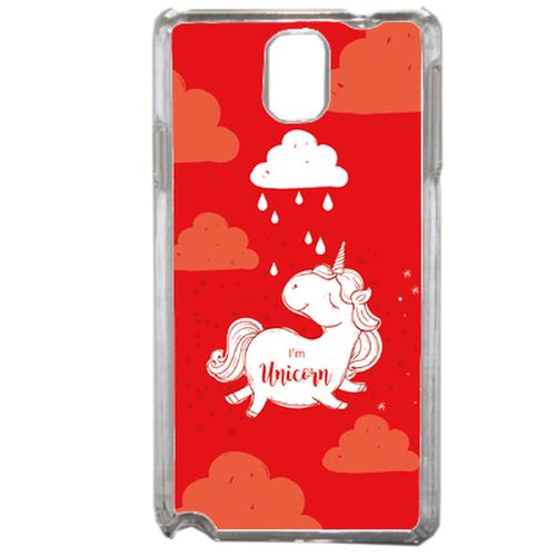 Coque Unicorne Nuage Fond Rouge Compatible Samsung Galaxy Note3 Transparent