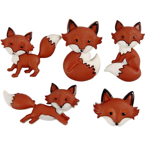 Creotime boutons avec motif de renard marron 3,5 cm 5 pièces