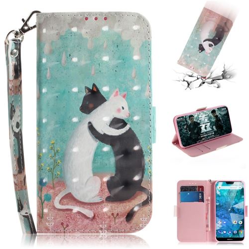 Etui en PU décoration de points lumineux étreindre les chats pour votre Nokia 7.1