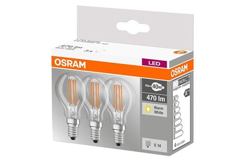 Equipements Pour Luminaire Osram - Led Retrofit Classic P 40 4w/827 230 Fl E14 Pack De 3 Pcs - 4058075819337