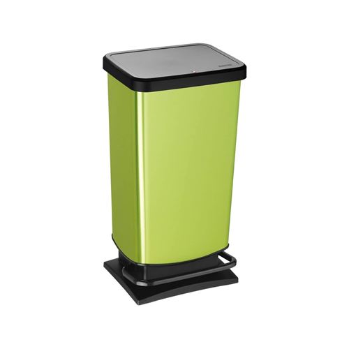 ROTHO Poubelle à pédale PASO 40 litres carré vert métallisé | Poubelle pour une élimination facile des déchets