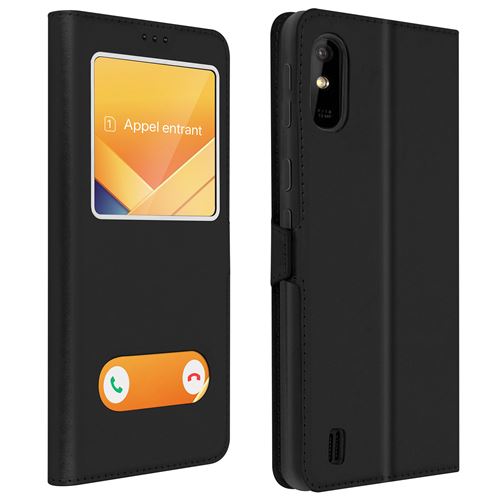 Avizar Housse pour Wiko Y81 Protection intégrale Double Fenêtre Support Vidéo Noir