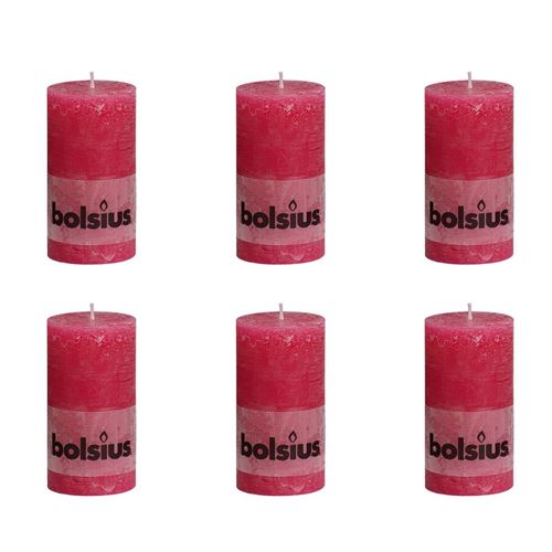 Lot de 6 bougies 130 x 68 mm fuchsia Bolsius