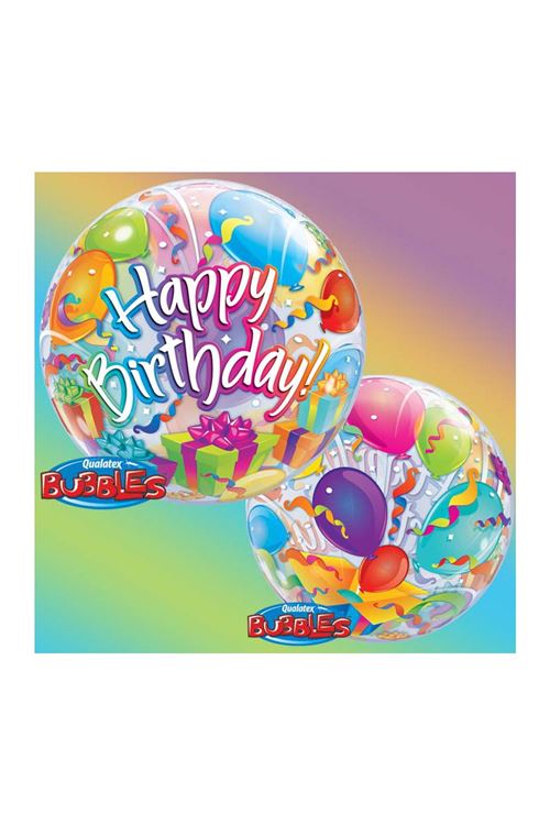 Ballon Bubble Fête Surprise happy Birthday 56 Cm 22 Qualatex© - Multicolores - Diamètre: 22 / 56 cm