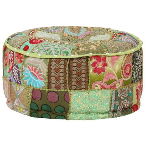 Vidaxl Vert Pouf Rond Fait Main - Image 3