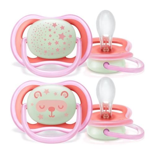 PHILIPS AVENT Lot de 2 sucettes Ultra air nuit - 6-18 mois - Rose