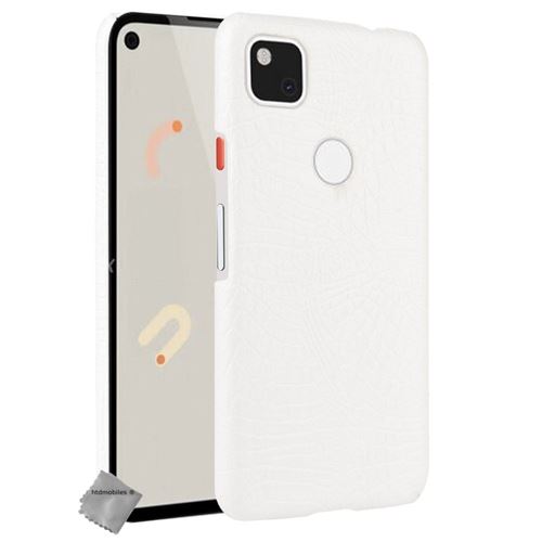 Coque rigide simili cuir crocodile pour Google Pixel 4a 4G avec verre trempe - BLANC - htdmobiles