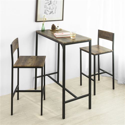 SoBuy® OGT03-XL Lot Table et Chaises de Bar de Style Industriel Ensemble Table de Bar + 2 Chaises Table Mange-Debout