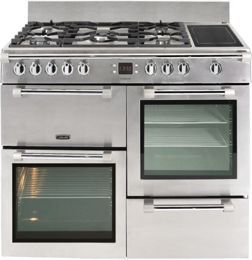 Leisure Cookmaster CK100F324X - Cuisinière (four à deux étages) - pose libre - largeur : 100 cm - profondeur : 60 cm - hauteur : 90 cm - avec système auto-nettoyant - classe A - acier inoxydable