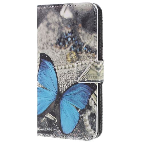 Etui en PU support magnétique impression papillon bleu pour Samsung Galaxy S9