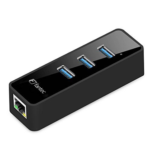 Fantec ump-3ue1000 hub usb 3.0, 3 x port usb 3.0, 1 port rj45 1gbit s ethernet lan, noir