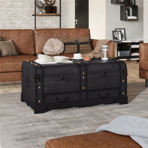 Joom Vd Home Furnishing Coffre Au Trésor En Bois Grand Noir - Image 2
