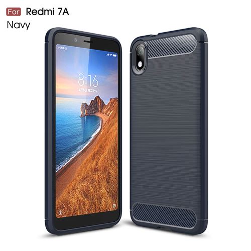 Coque pour Xiaomi Redmi 7A,Housse -FIBRE DE CARBONE- étui de Protection en Silicone Anti-Rayures Anti-Choc [Noir]