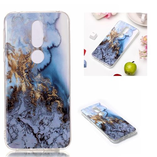 Coque en TPU motif marbré imprimé en marbre souple bleu foncé pour votre Nokia 7.1
