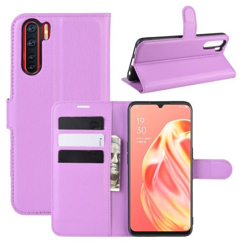 Etui en PU litchi avec support violet pour votre OPPO A91