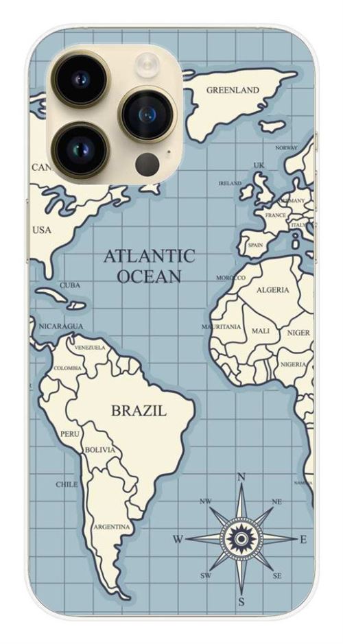 Coque en silicone imprimée compatible iPhone 14 Pro Max Map vintage