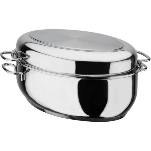 Gsw - 411318 - Cocotte - Acier Inoxydable Massif 18/10 - 33 Cm - 1 Couvercle Inox + 1 Couvercle En Verre Avec Poignee Aroma