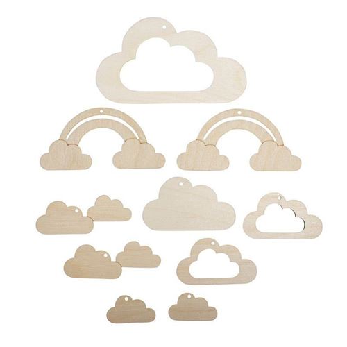 Non Communiqué Beige 10 Pendentifs En Bois Pour Mobile Petit Nuage