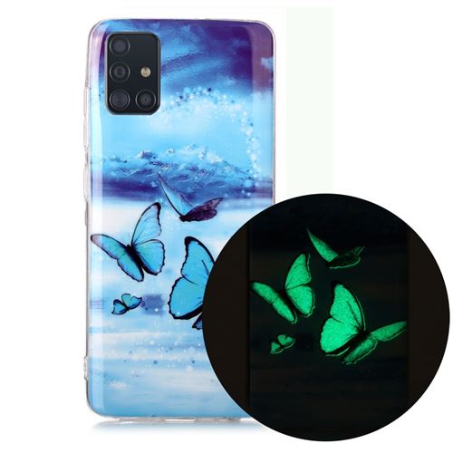 Coque en TPU noctilucent flexible papillon bleu pour votre Samsung Galaxy A51 SM-A515