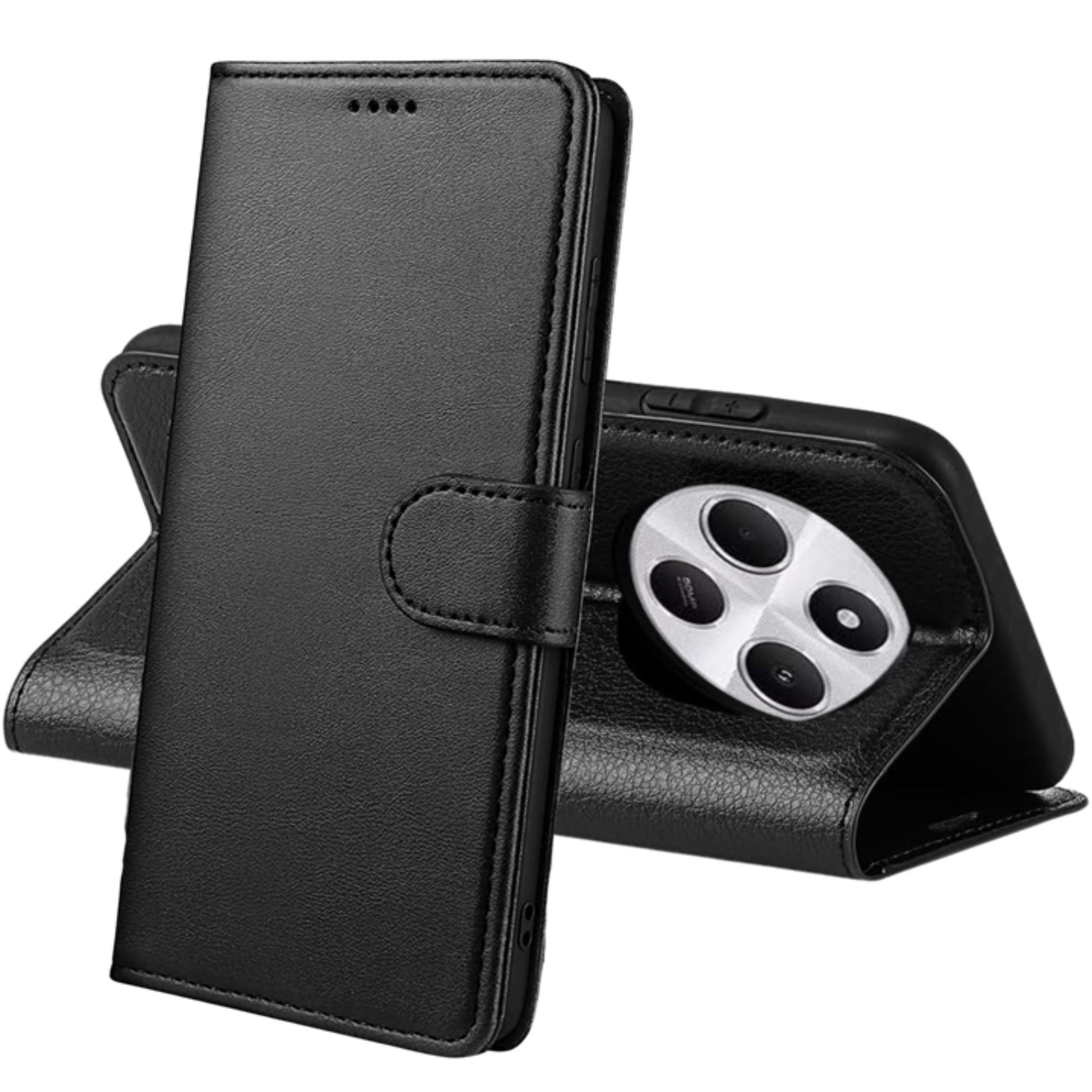 Coque Xiaomi Redmi 14C Avec Verre Trempé - Portefeuille Cuir PU Magnétique Bleu, Étui Flip Protection Complète