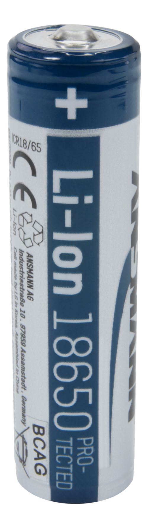 Batt. li-Ion ANSMANN 18650 (3,6V, 3500 mAh) avec Safetyboard pour lampe, etc.