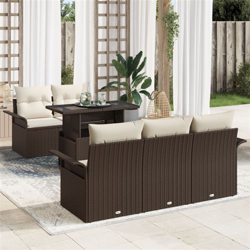 Non Communiqué Marron Ensemble De 6 Pièces De Canapés De Jardin Avec Coussins En Rotin Poly Canapé De Jardin 2 Places Avec Rangement Et Couss