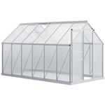 Serre de jardin aluminium polycarbonate 7,12 m² dim. 3,75L x 1,9l x 2H m lucarne réglable fondation porte coulissante