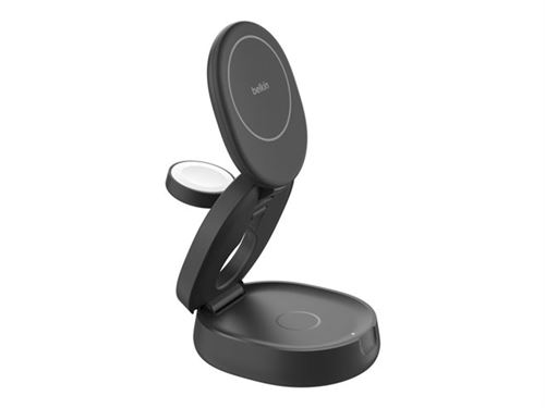 Belkin BOOST CHARGE - Support de chargement sans fil - 3-en-1, magnétique, compact + adaptateur secteur - 15 watt - noir