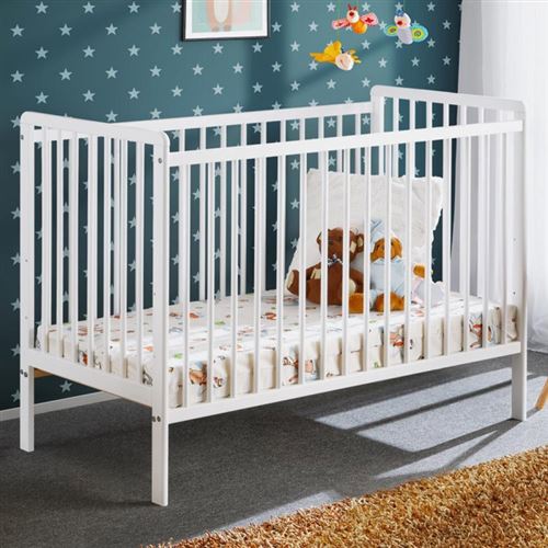 Lit b&eacute;b&eacute; en bois - cypi - l 124 cm x p 65 cm x h 85 cm - blanc