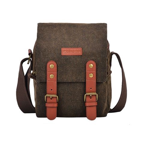 Sac bandoulière en toile pour appareil photo reflex Cwatcun, modèle CW (petit), couleur crème - 21×12,5×18 cm