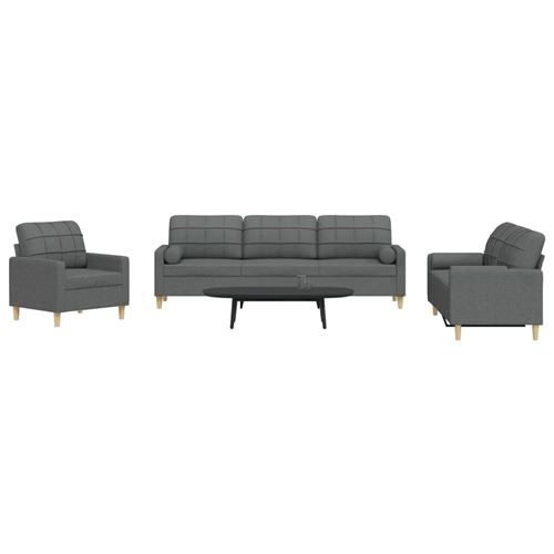 Non Communiqué Gris Foncé Vidaxl 3-Delige Loungeset Met Sierkussens Stof Donkergrijs3278304