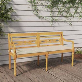 vidaXL Banc Batavia avec Coussin Crème, Siège avec Accoudoirs, Fauteuil avec Dossier, Meuble de Jardin Terrasse Patio 3100828 - 1