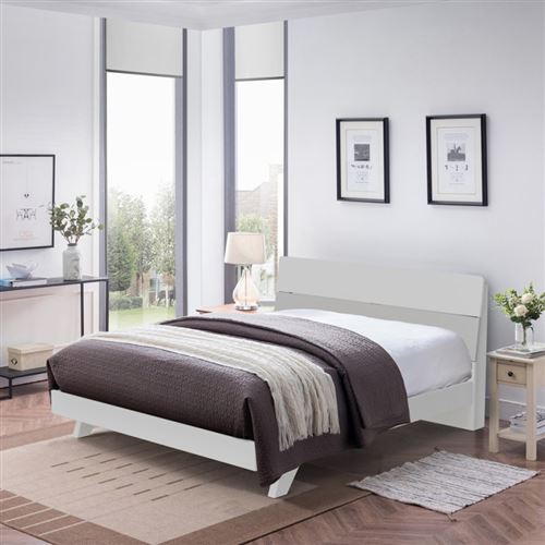 Lit double design moderne en bois tÃªte de lit 160x190cm avec lattes Landeck, Couleur: Blanc